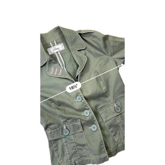 Plugg Y2K Blazer Womens Medium Green Military Utility Patch Sleeve 90s Grunge - Picture 10 of 13